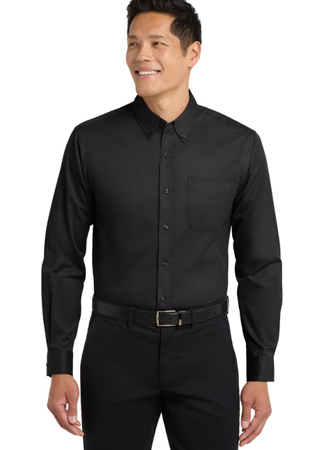 Port Authority® Extended Size Long Sleeve Easy Care Shirt S608ES - Black/ Light Stone | Port Authority
