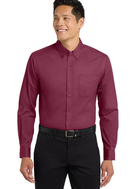 Port Authority® Extended Size Long Sleeve Easy Care Shirt S608ES - Burgundy/ Light Stone | Port Authority