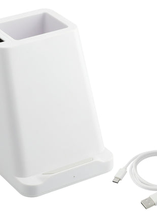 Wireless Charger Pen Holder/Dual Outputs - White | PromoEO