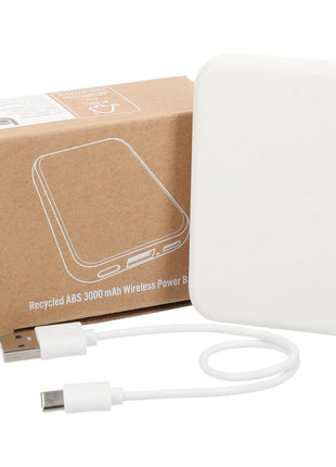 Recycled ABS 3000 mAh Wireless Power Bank - White | PromoEO