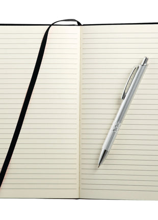 FSC® Mix 6" x 8.5" Viola Bound Notebook with Pen - Black | PromoEO