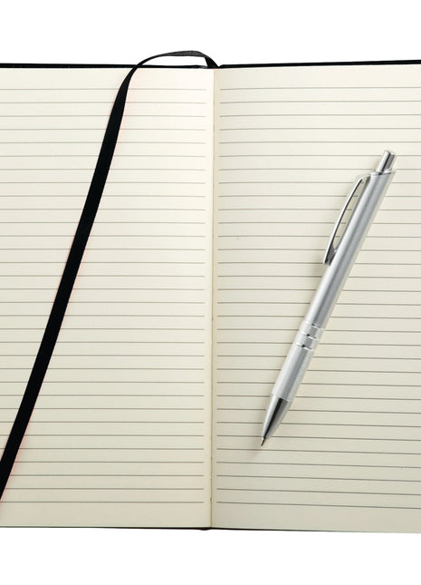 FSC® Mix 6" x 8.5" Viola Bound Notebook with Pen - Black | PromoEO