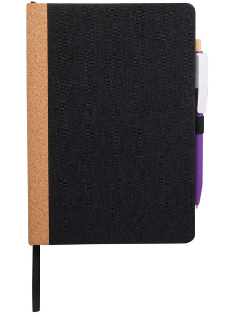5.5" x 8.5" Recycled PET and Cork Bound Journal - Black | PromoEO