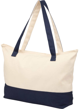 Color Accent 12oz Recycled Cotton Zippered Tote - Navy | PromoEO