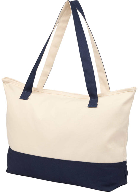 Color Accent 12oz Recycled Cotton Zippered Tote - Navy | PromoEO