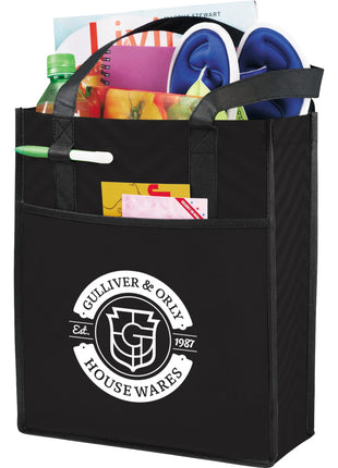 Printed Chevron Non-Woven Shopper Tote - Black | PromoEO