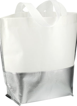 Large Laminated Metallic Bottom Tote - White | PromoEO
