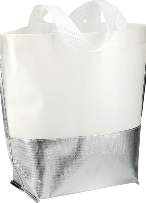 Large Laminated Metallic Bottom Tote - White | PromoEO