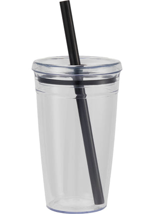Anna Recycled Acrylic Tumbler w/ Straw 15oz - Black | PromoEO