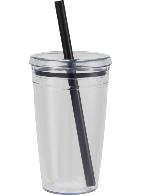 Anna Recycled Acrylic Tumbler w/ Straw 15oz - Black | PromoEO