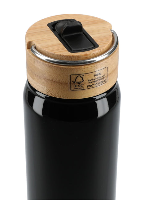 Billy 26oz Aluminum Bottle w/ FSC® Bamboo Lid - Black | PromoEO