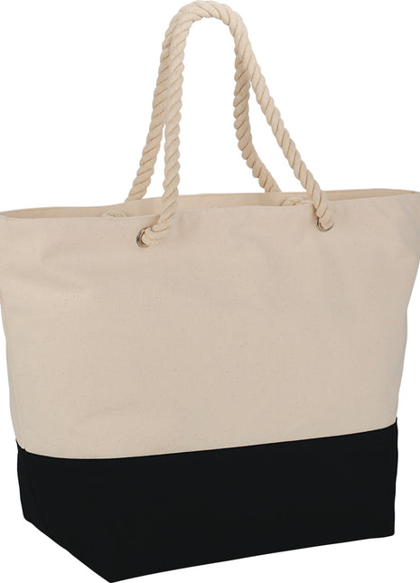 Zippered 12oz Cotton Canvas Rope Tote - Black | PromoEO
