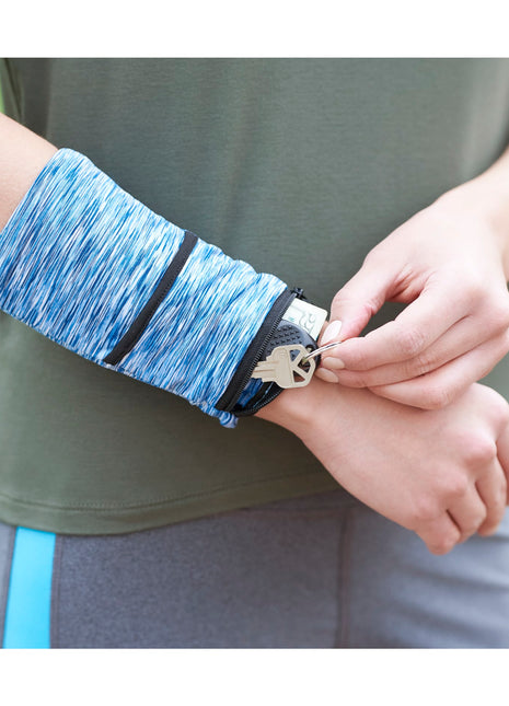 Cooling Heathered Wrist Band with Pocket - Blue | PromoEO
