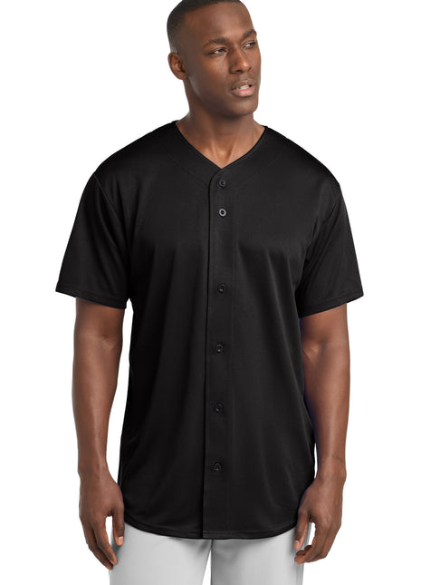Sport-Tek® PosiCharge® Tough Mesh Full-Button Jersey. ST220 - Black | Sport-Tek