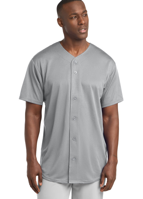 Sport-Tek® PosiCharge® Tough Mesh Full-Button Jersey. ST220 - Silver | Sport-Tek