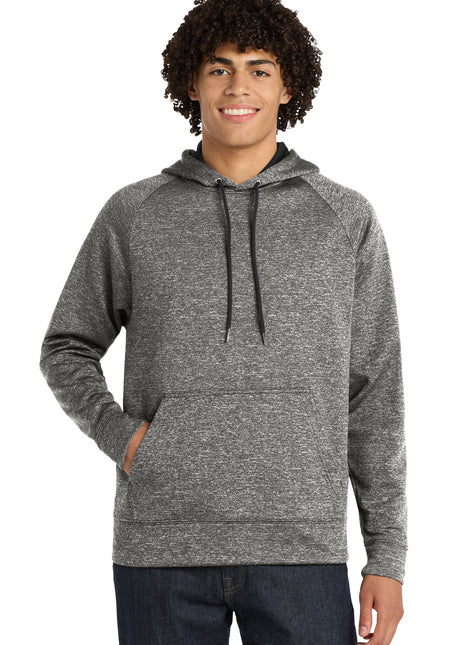 Sport-Tek® PosiCharge® Electric Heather Fleece Hooded Pullover. ST225 - Black Electric | Sport-Tek