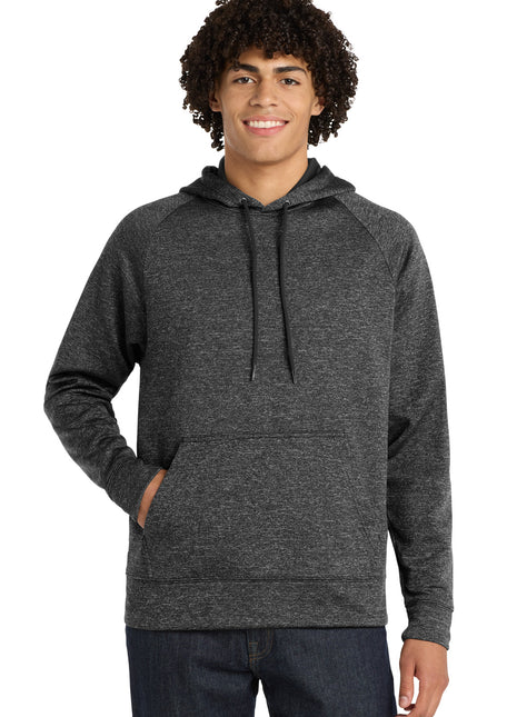 Sport-Tek® PosiCharge® Electric Heather Fleece Hooded Pullover. ST225 - Grey-Black Electric | Sport-Tek