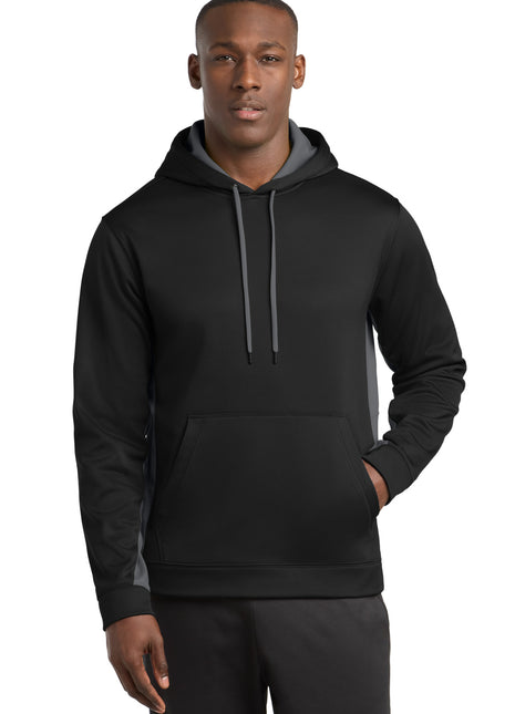 Sport-Tek® Sport-Wick® Fleece Colorblock Hooded Pullover. ST235 - Black/ Dark Smoke Grey | Sport-Tek