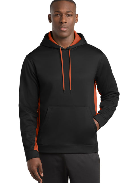 Sport-Tek® Sport-Wick® Fleece Colorblock Hooded Pullover. ST235 - Black/ Deep Orange | Sport-Tek