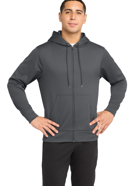 Sport-Tek® Sport-Wick® Fleece Full-Zip Hooded Jacket.  ST238 - Dark Smoke Grey | Sport-Tek