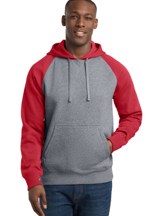 Sport-Tek® Raglan Colorblock Pullover Hooded Sweatshirt. ST267 - True Red/ Vintage Heather | Sport-Tek