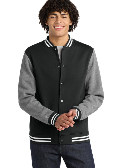 Sport-Tek® Fleece Letterman Jacket. ST270 - Black/ Vintage Heather | Sport-Tek