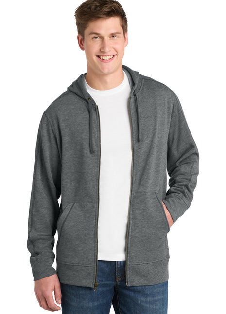 Sport-Tek ® PosiCharge ® Tri-Blend Wicking Fleece Full-Zip Hooded Jacket ST293 - Dark Grey Heather | Sport-Tek
