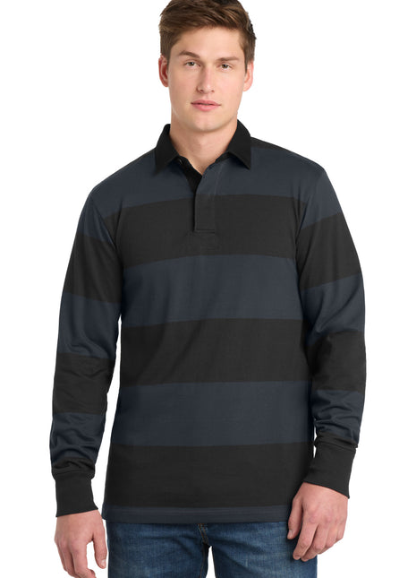 Sport-Tek® Classic Long Sleeve Rugby Polo. ST301 - Black/ Graphite | Sport-Tek