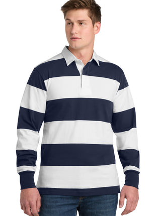 Sport-Tek® Classic Long Sleeve Rugby Polo. ST301 - True Navy/ White | Sport-Tek