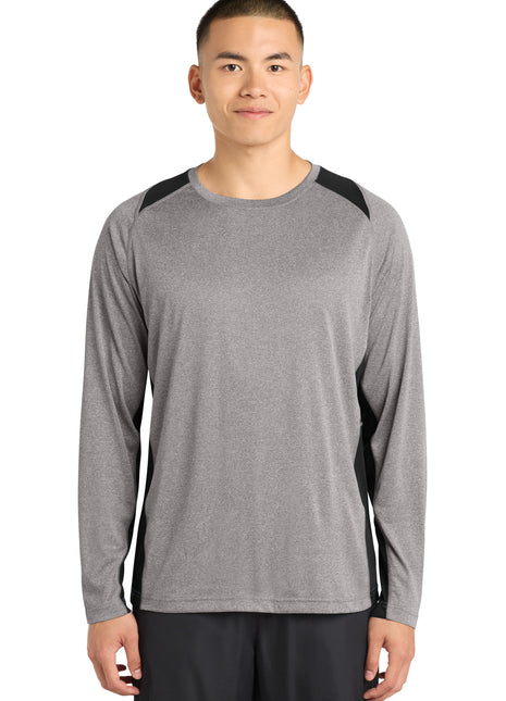 Sport-Tek® Long Sleeve Heather Colorblock Contender™ Tee. ST361LS - Vintage Heather/ Black | Sport-Tek