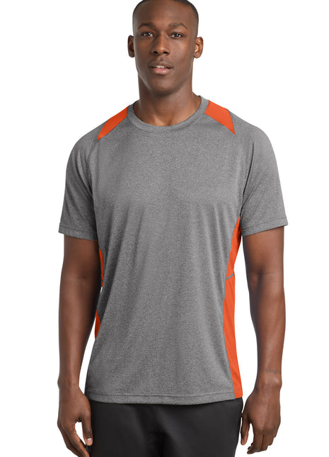Sport-Tek® Heather Colorblock Contender™ Tee. ST361 - Vintage Heather/ Deep Orange | Sport-Tek