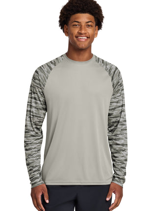 Sport-Tek® Drift Camo Colorblock Long Sleeve Tee ST376LS - Silver | Sport-Tek