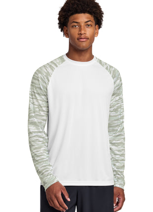 Sport-Tek® Drift Camo Colorblock Long Sleeve Tee ST376LS - White | Sport-Tek