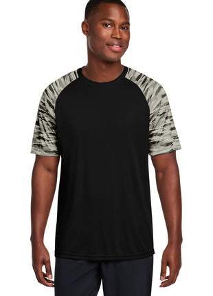 Sport-Tek® Drift Camo Colorblock Tee ST376 - Black | Sport-Tek