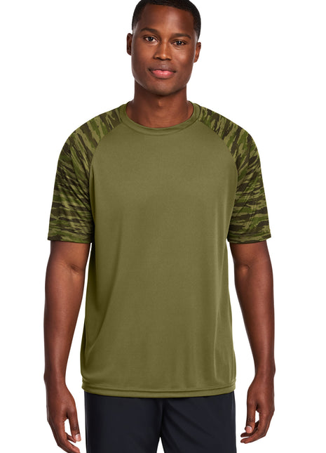 Sport-Tek® Drift Camo Colorblock Tee ST376 - Olive Drab Green | Sport-Tek
