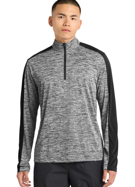 Sport-Tek® PosiCharge® Electric Heather Colorblock 1/4-Zip Pullover. ST397 - Black Electric/ Black | Sport-Tek