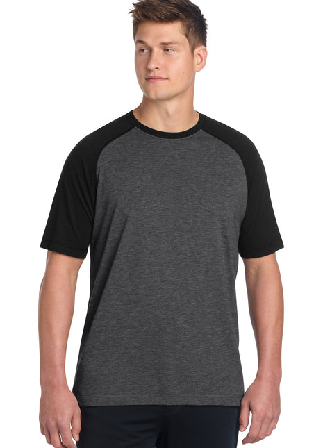 Sport-Tek ® PosiCharge ® Tri-Blend Wicking Raglan Tee. ST400 - Black Triad Solid/ Dark Grey Heather | Sport-Tek