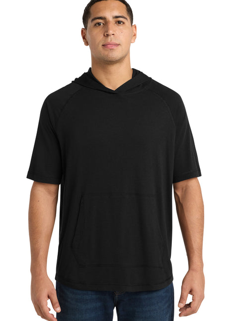 Sport-Tek ® PosiCharge ® Tri-Blend Wicking Short Sleeve Hoodie. ST404 - Black Triad Solid | Sport-Tek