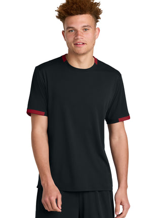 Sport-Tek® Club Short Sleeve Crew ST440 - Black/ Deep Red | Sport-Tek