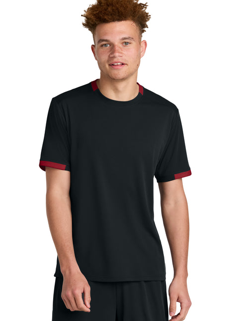 Sport-Tek® Club Short Sleeve Crew ST440 - Black/ Deep Red | Sport-Tek