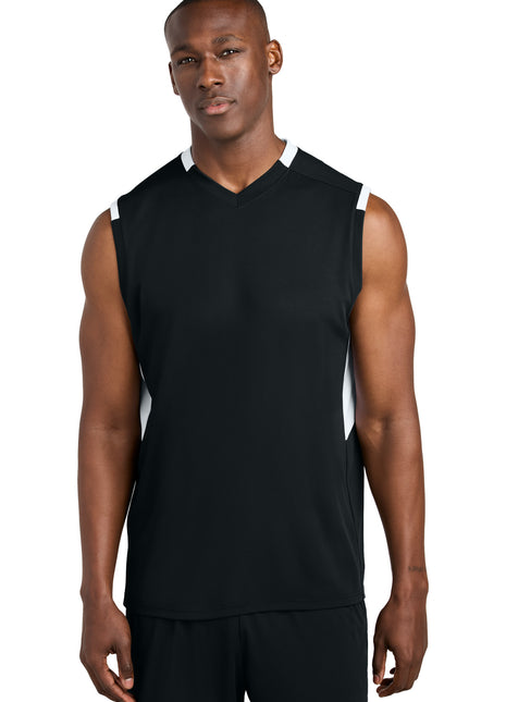 Sport-Tek® Club Sleeveless V-Neck ST441 - Black/ White | Sport-Tek