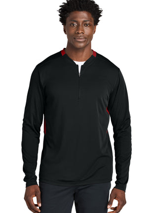 Sport-Tek® Club 1/4-Zip Pullover ST443 - Black/ Deep Red | Sport-Tek