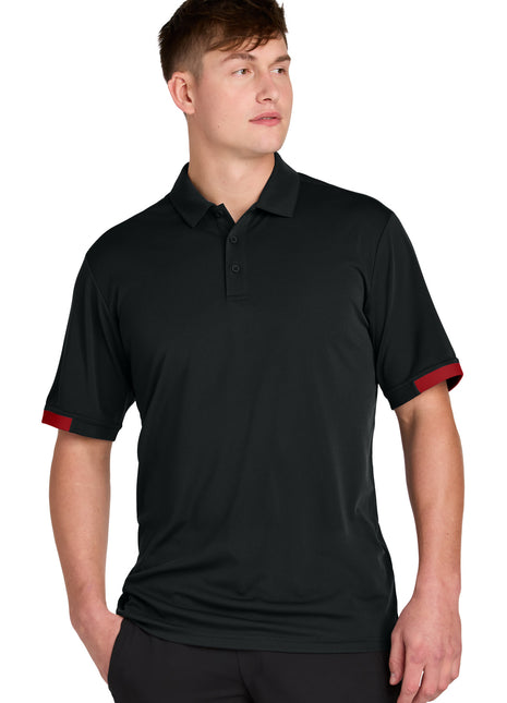 Sport-Tek® Club Colorblock Polo ST444 - Black/ Deep Red | Sport-Tek