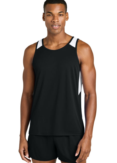 Sport-Tek® Club Track Tank ST446 - Black/ White | Sport-Tek
