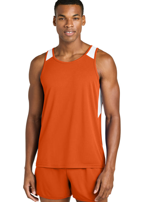 Sport-Tek® Club Track Tank ST446 - Deep Orange/ White | Sport-Tek