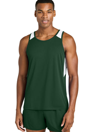 Sport-Tek® Club Track Tank ST446 - Forest Green/ White | Sport-Tek