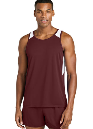 Sport-Tek® Club Track Tank ST446 - Maroon/ White | Sport-Tek
