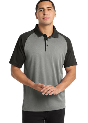 Sport-Tek ® PosiCharge ® RacerMesh ® Raglan Heather Block Polo. ST641 - Grey Heather/ Black | Sport-Tek
