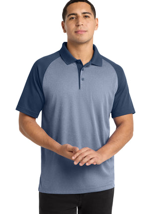 Sport-Tek ® PosiCharge ® RacerMesh ® Raglan Heather Block Polo. ST641 - True Navy Heather/ True Navy | Sport-Tek