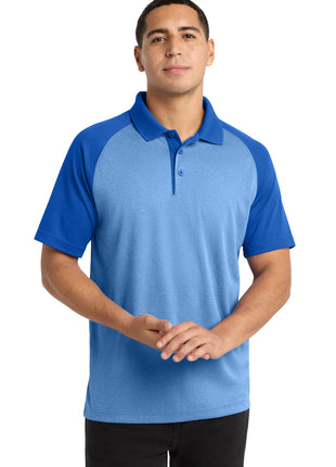 Sport-Tek ® PosiCharge ® RacerMesh ® Raglan Heather Block Polo. ST641 - True Royal Heather/ True Royal | Sport-Tek